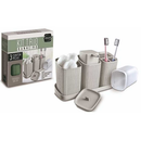 Kit Banheiro 3 Pecas Com Bandeja Dispenser Porta Algodão Porta Escovas E Porta Sabonete Liquido De 400 Ml Decoração