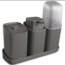 Kit Banheiro 3 Peças com Bandeja, Dispenser 400ml, Porta Algodão e Porta Escovas – Novo Lar