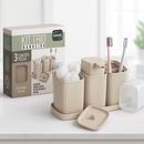 Kit Banheiro 3 Pecas Com Bandeja Dispenser Porta Algodão Porta Escovas E Porta Sabonete Liquido De 400 Ml Decoração