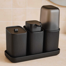 Kit Banheiro 3 Pecas Com Bandeja Dispenser Porta Algodão Porta Escovas E Porta Sabonete Liquido De 400 Ml Decoração