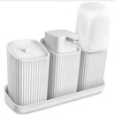 Kit Banheiro 3 Peças com Bandeja, Dispenser 400ml, Porta Algodão e Porta Escovas – Novo Lar