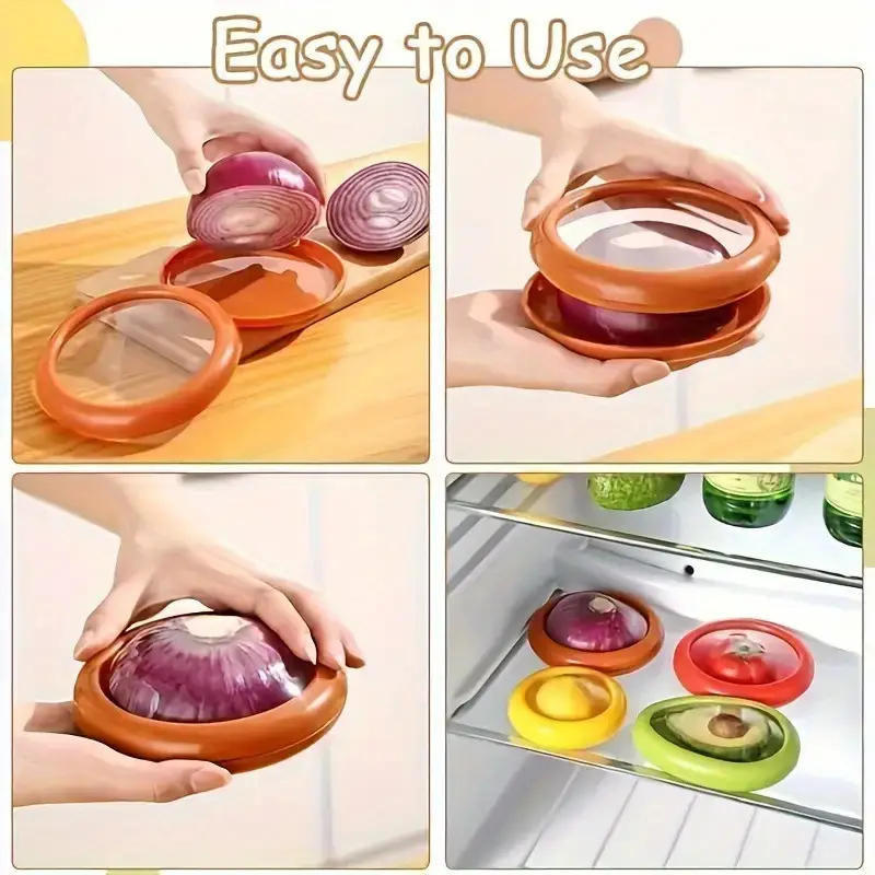 4Pcs Caixa de Silicone Armazenamento Frutas/Legumes: Reutilizável, Mantém Cebola/Abacate Frescos