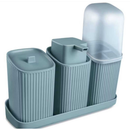 Kit Banheiro 3 Peças com Bandeja, Dispenser 400ml, Porta Algodão e Porta Escovas – Novo Lar