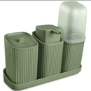 Kit Banheiro 3 Peças com Bandeja, Dispenser 400ml, Porta Algodão e Porta Escovas – Novo Lar