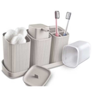 Kit Banheiro 3 Peças com Bandeja, Dispenser 400ml, Porta Algodão e Porta Escovas – Novo Lar