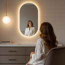 Espelho Oval de Parede com LED Luz Quente e Fria para Banheiro Sala Quarto