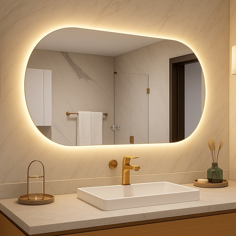 Espelho Oval de Parede com LED Luz Quente e Fria para Banheiro Sala Quarto