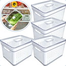 Organizador de Geladeira Clear com Tampa e Cesto de Drenagem | BPA Free | Empilhável – Novo Lar
