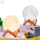 Luminária Lua Cheia 3D Luz Quente 10cm Com Suporte Abajur LED Decoração Sem Fio Enfeite