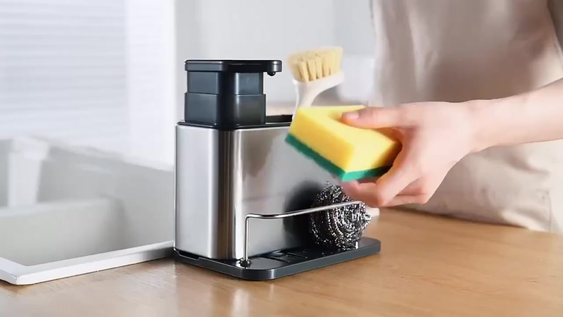Porta Detergente Rack Armazenamento De Cozinha Organizador Dispensador De Sabão Aço Inox Para Pia